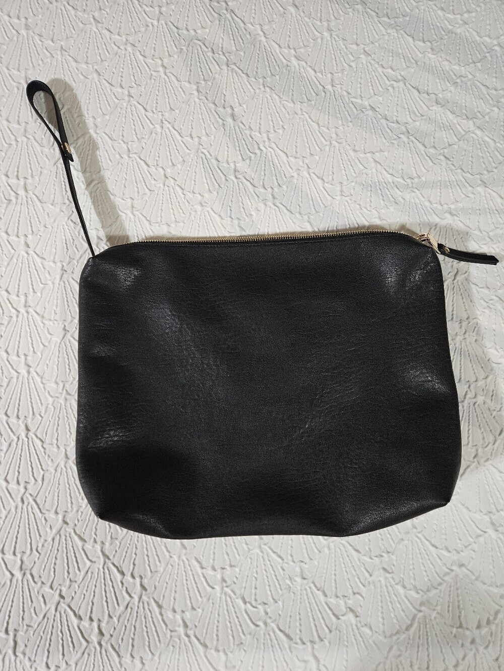 Madison West Black Faux Leather Wristlet Pouch with Gold Zipper Large